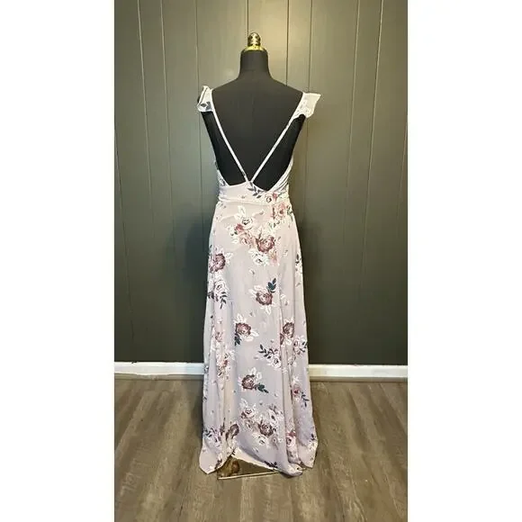 NWT Charlotte Russe Lavender Purple‎ Floral Maxi Dress Elegant S Small - Picture 7 of 7